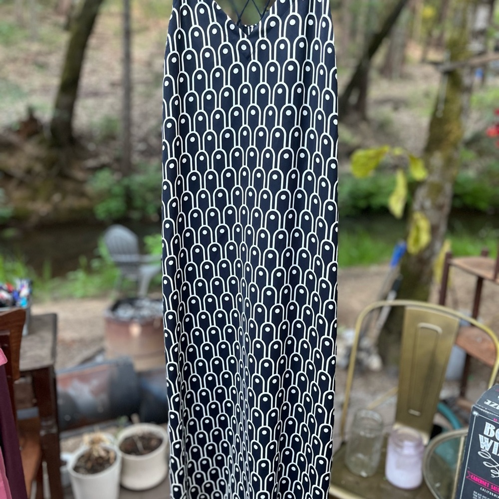 Armani exchange navy/off white patterned chic slip dress